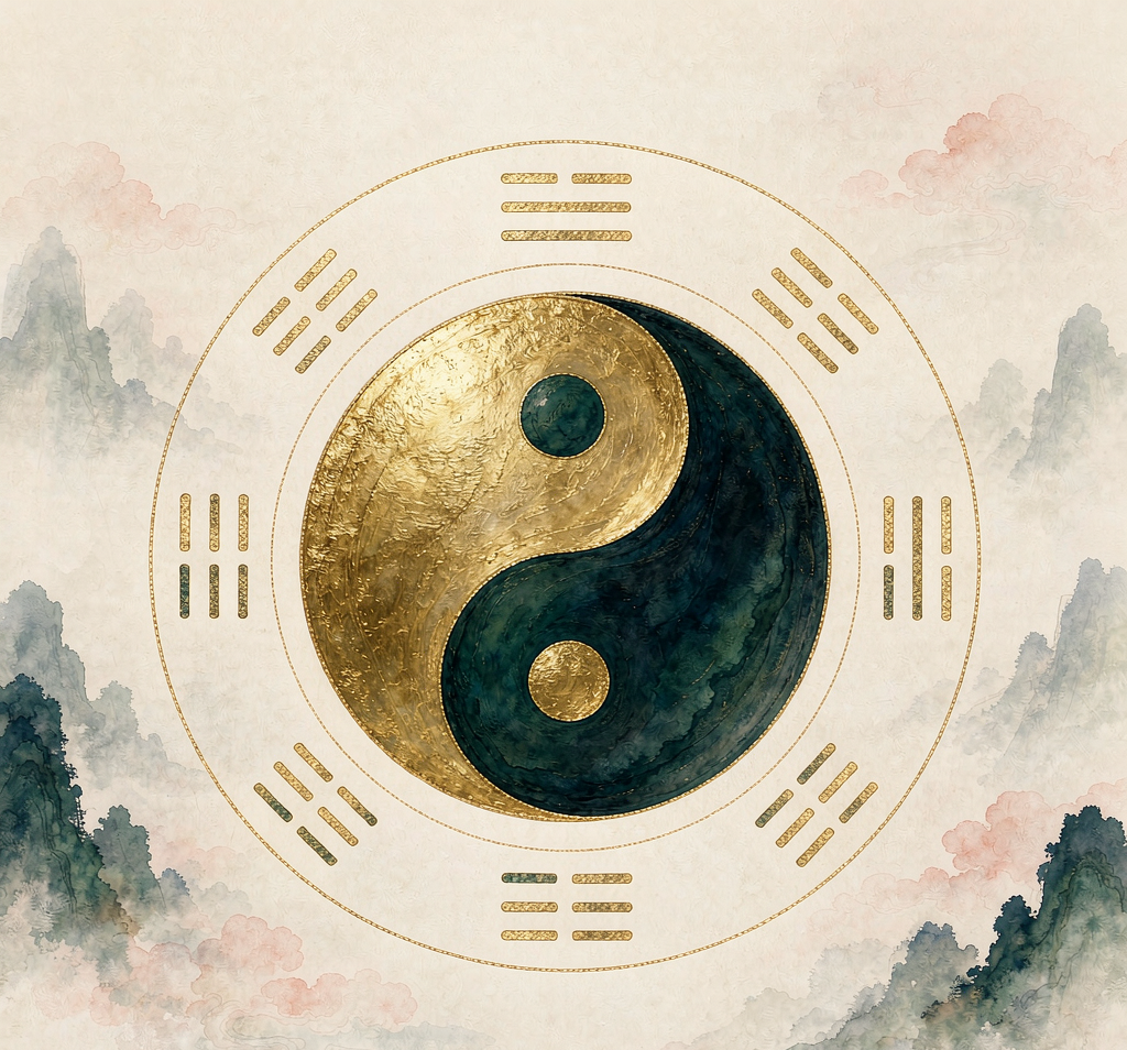 鎏金太極八卦環與黛青山水